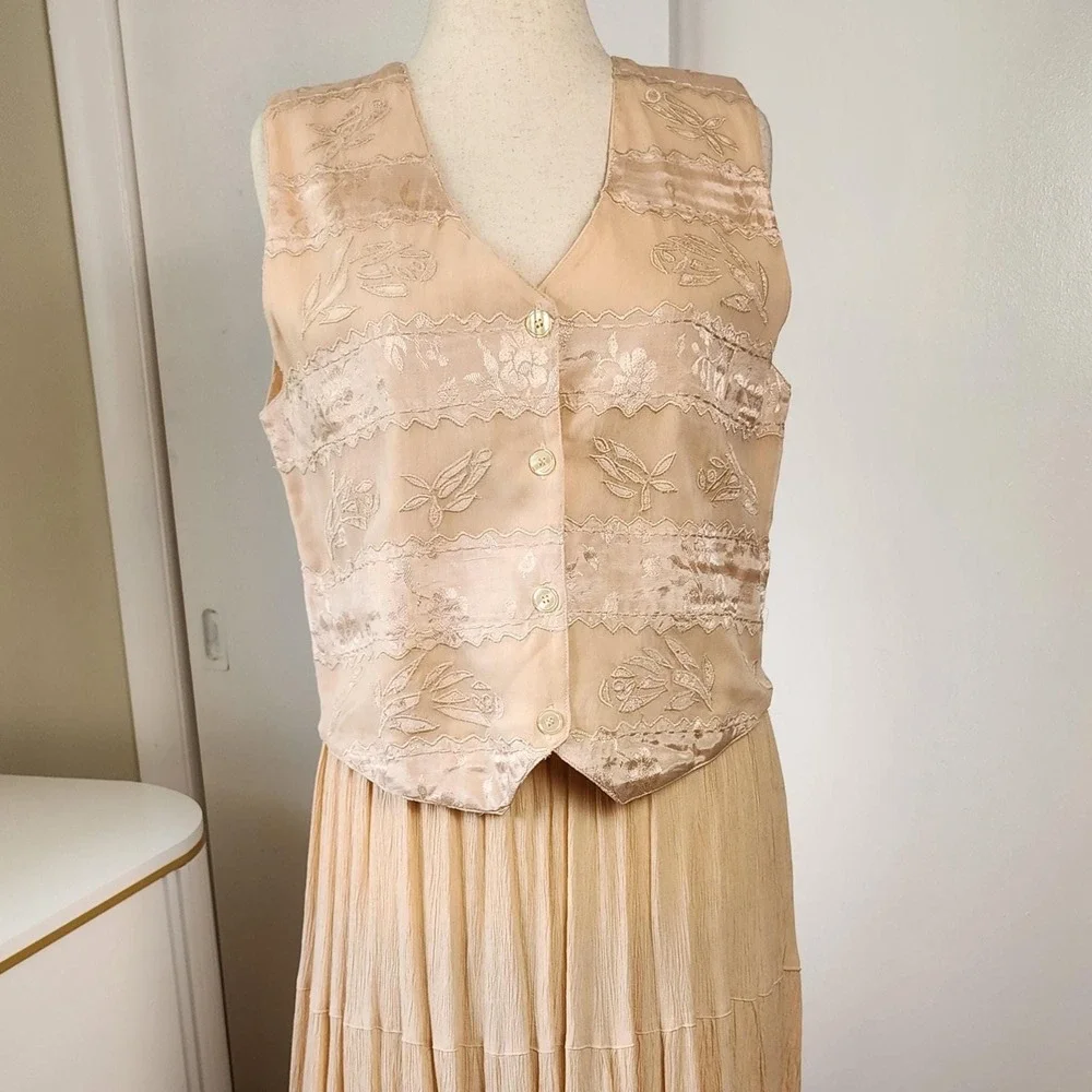Asaro Petite Collection Vintage Pink Peach Embroidered Rayon Cotton Vest‎ PL